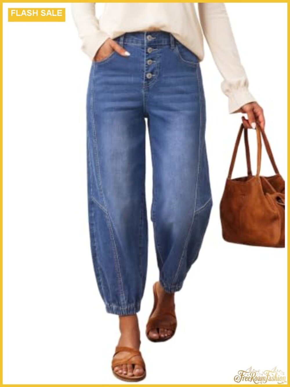 Wide Leg Harem Jeans for Women Baggy Denim Button Front